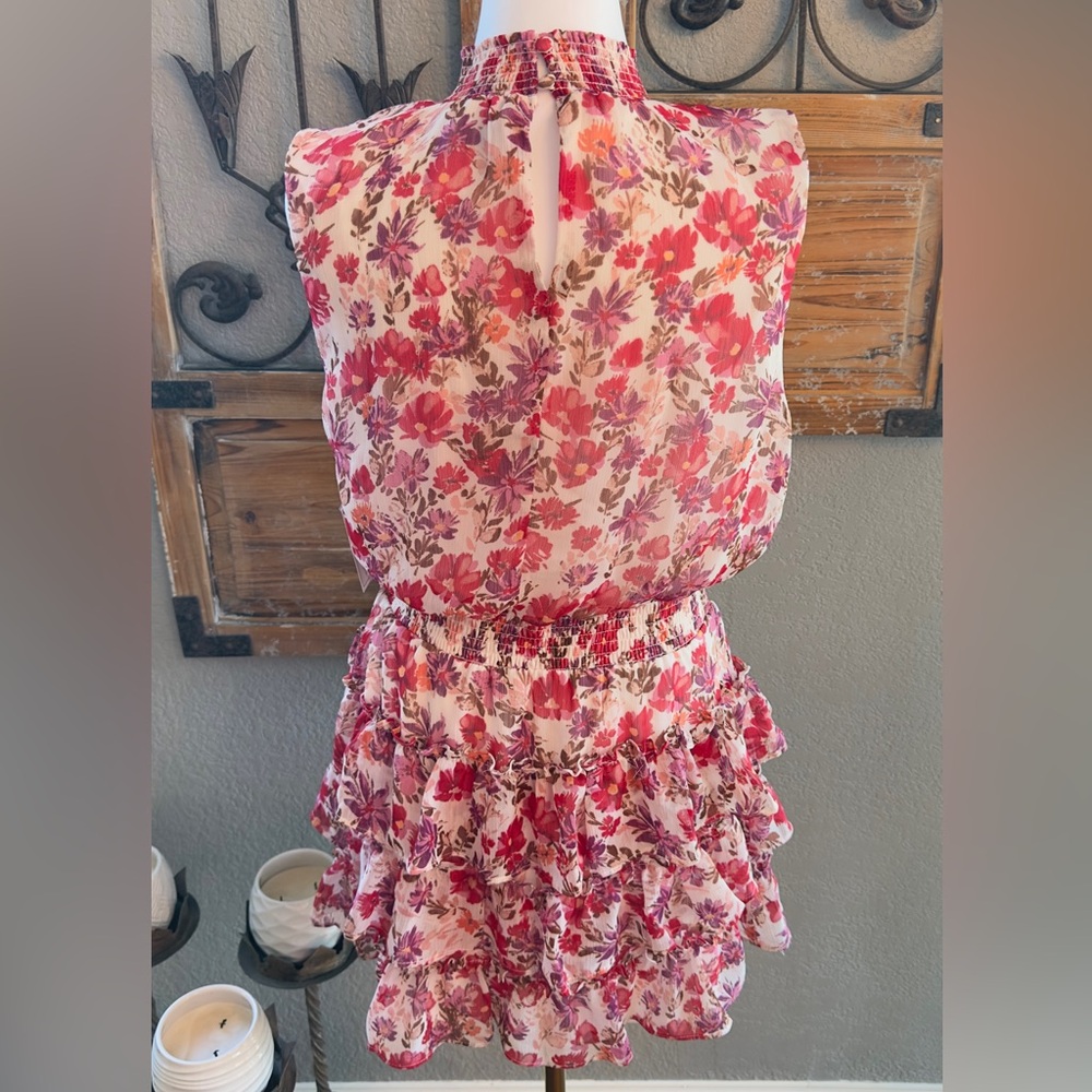 NWT 1. State Floral High Shirred Neck Sleeveless Ruffle Skirt Mini Dress -Sz XL - Picture 8 of 16